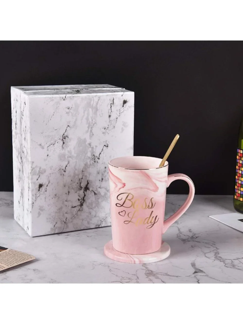 Elegant 14oz Boss Lady Coffee Mug - Perfect Gift for Women, Includes Spoon